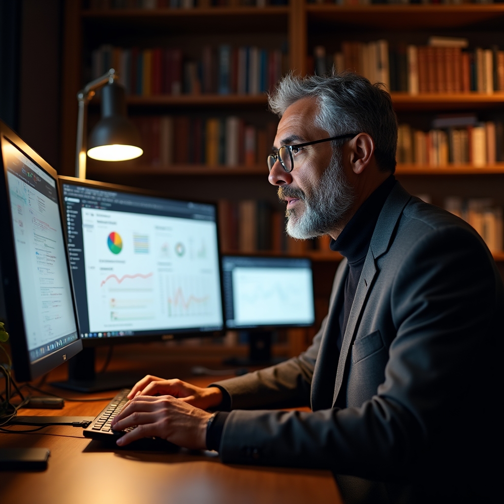 Zaawansowany specjalista SEO przy wieloekranowym stanowisku pracy